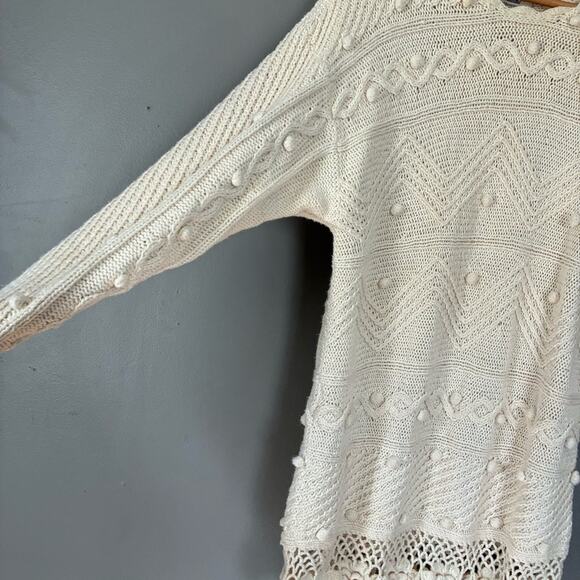 VINTAGE Express HandKnit Crochet Sweater Tunic Top Boho Beach Coastal fairy M - Picture 6 of 12